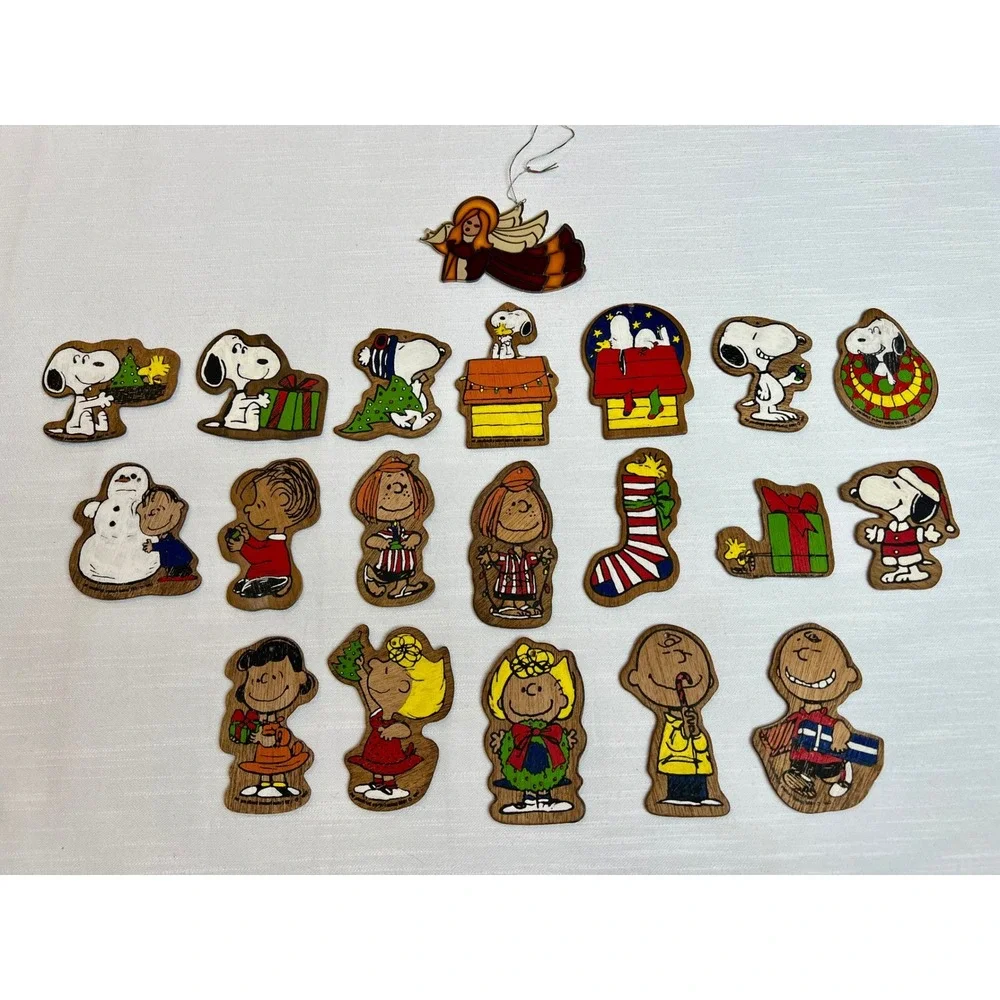 Vintage 1966 Peanuts Snoopy WoodPaint by # Christmas Ornaments 19 Double Sided
